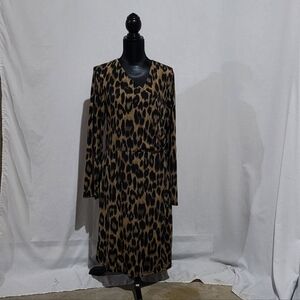 Joe Fresh dress leopard print mock wrap black brown animal print stretchy large